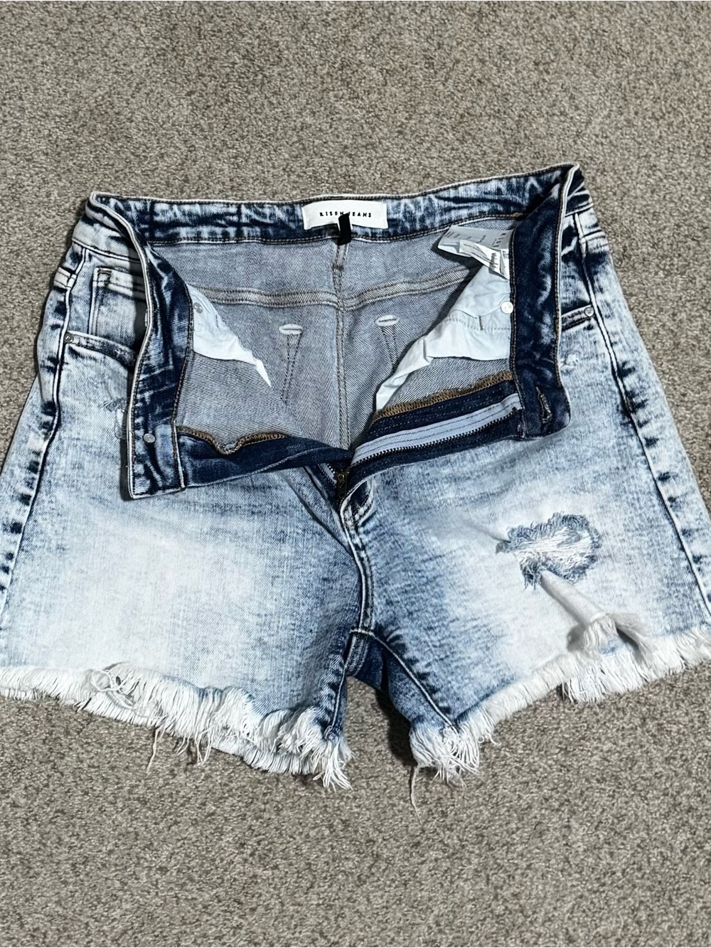 Risen Nora High Rise Acid Wash Distressed Denim Shorts-XL